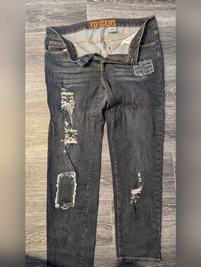 VIP Dark Wash Distressed Straight Leg Jeans - Black/Charcoal